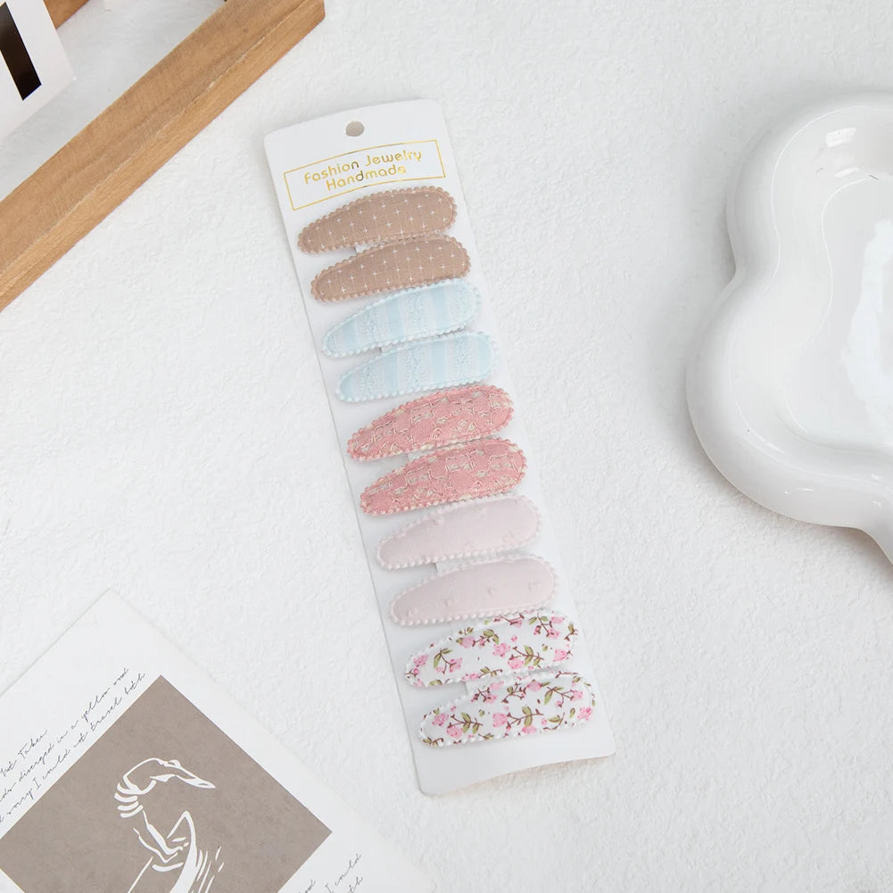 10Pcs/Lot Ins 6cm Flower Print Cotton Alloy Hair Bow Snap Clips Set Fabric Plaid Bobby Hairpins Hairgrips Girls Kids Headwear