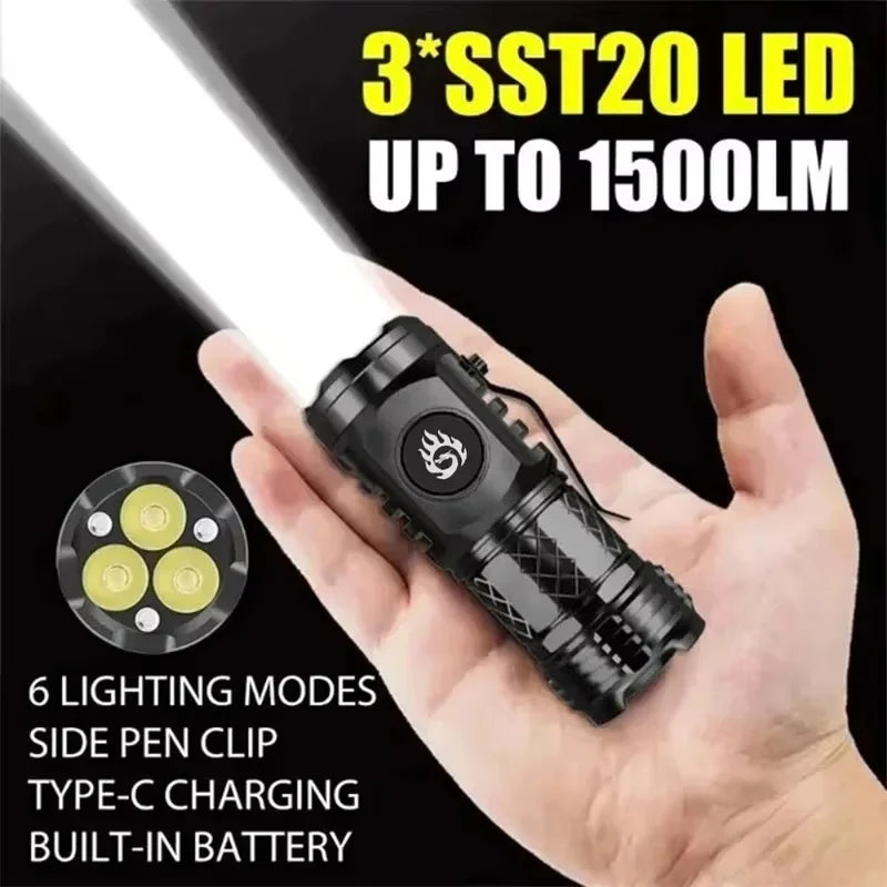 Mini Strong Light Flashlight | Type-C Rechargeable Super Bright LED Torch