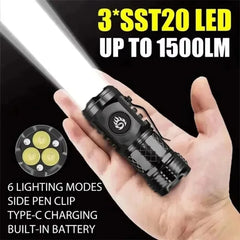 Mini Strong Light Flashlight | Type-C Rechargeable Super Bright LED Torch