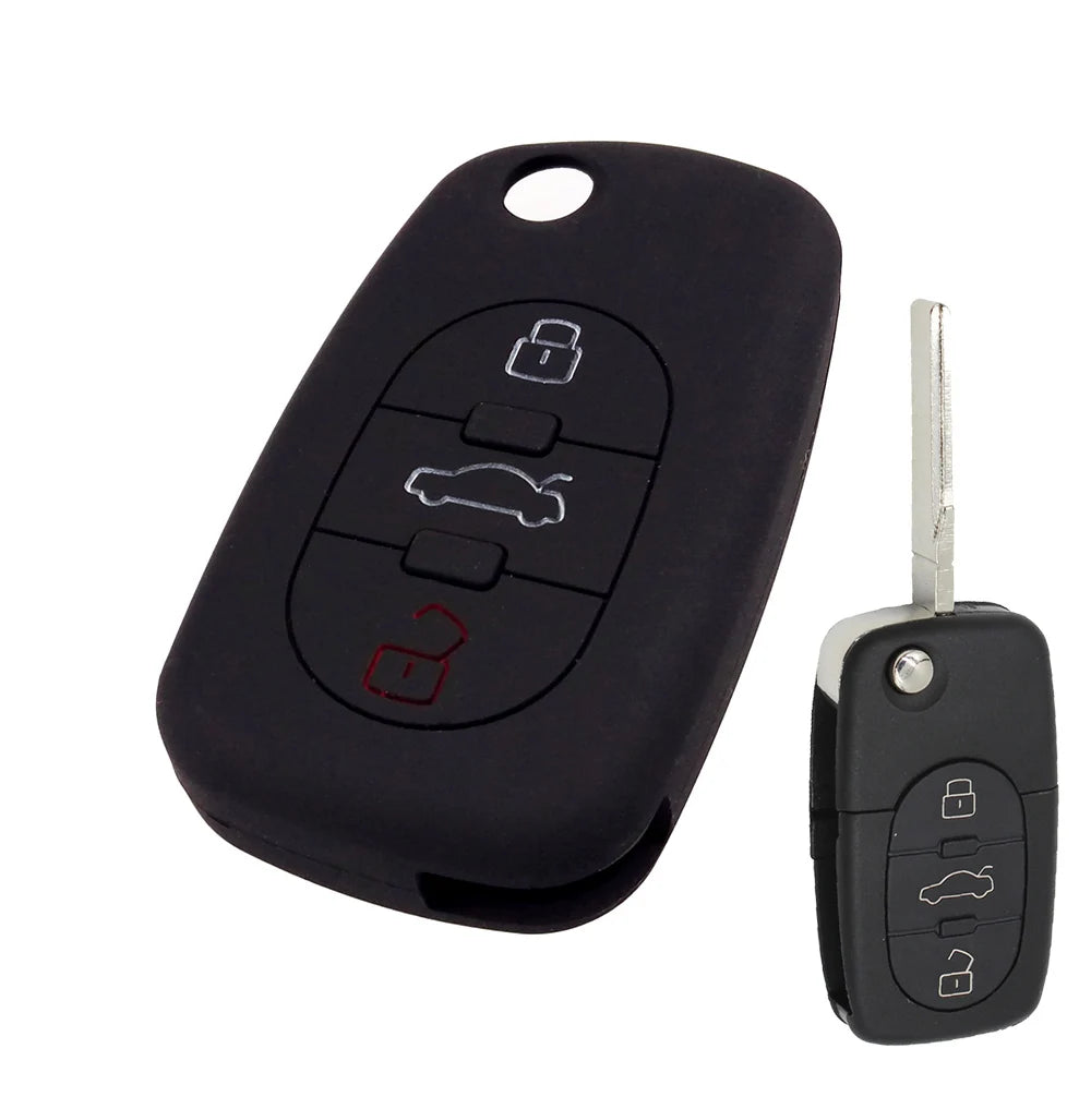 XUKEY Silicone Car Key Fob Cover Case | 3 Button Flip Remote Holder for Audi A2 A3 S3 A4 detail view