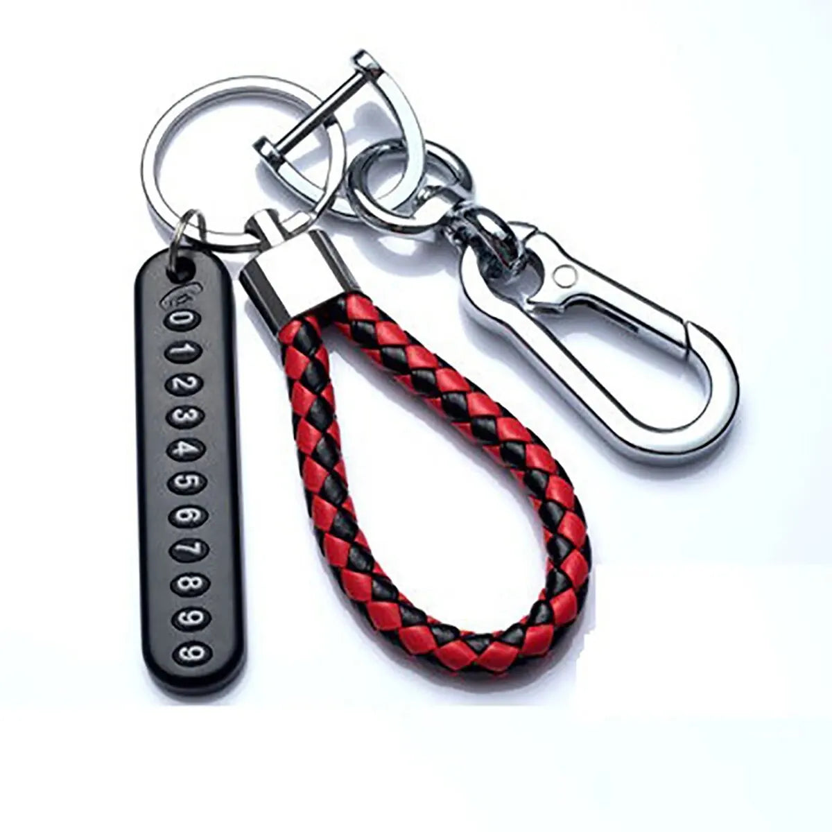 Trendy DIY Mobile Phone Number Plate Pendant Keychain for Men Punk Simple Woven Leath lifestyle view