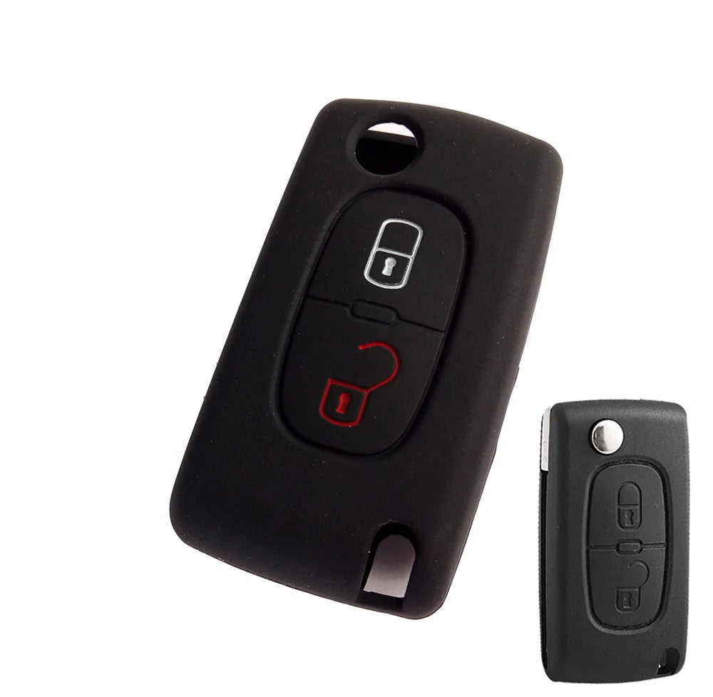 XUKEY Silicone Key Cover Case Fob Holder for Citroen Peugeot Cars | 2/3 Button Flip additional angle