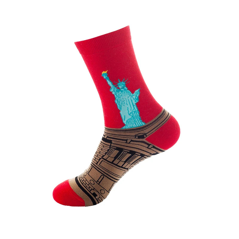 1 Pair Van Gogh Starry Night Cotton Socks Women Men Mona Lisa Oil Painting Retro-classical Series Skateboard Casual Couple Socks