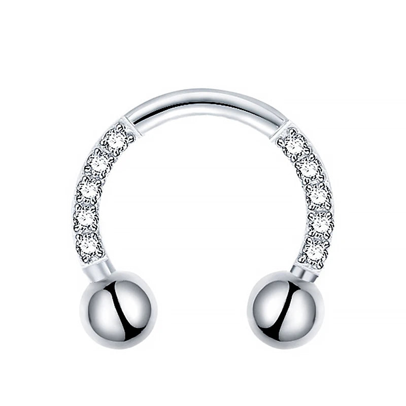 Titanium Zircon Hoop Nose Ring Septum Lip Circular Barbell Horseshoe Ear Tragus Helix alternate view