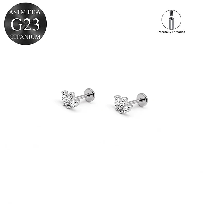 EVISPOL ASTM F136 G23 Titanium Tiny CZ Labret Lip Stud Earring for Women 16G Heart additional angle