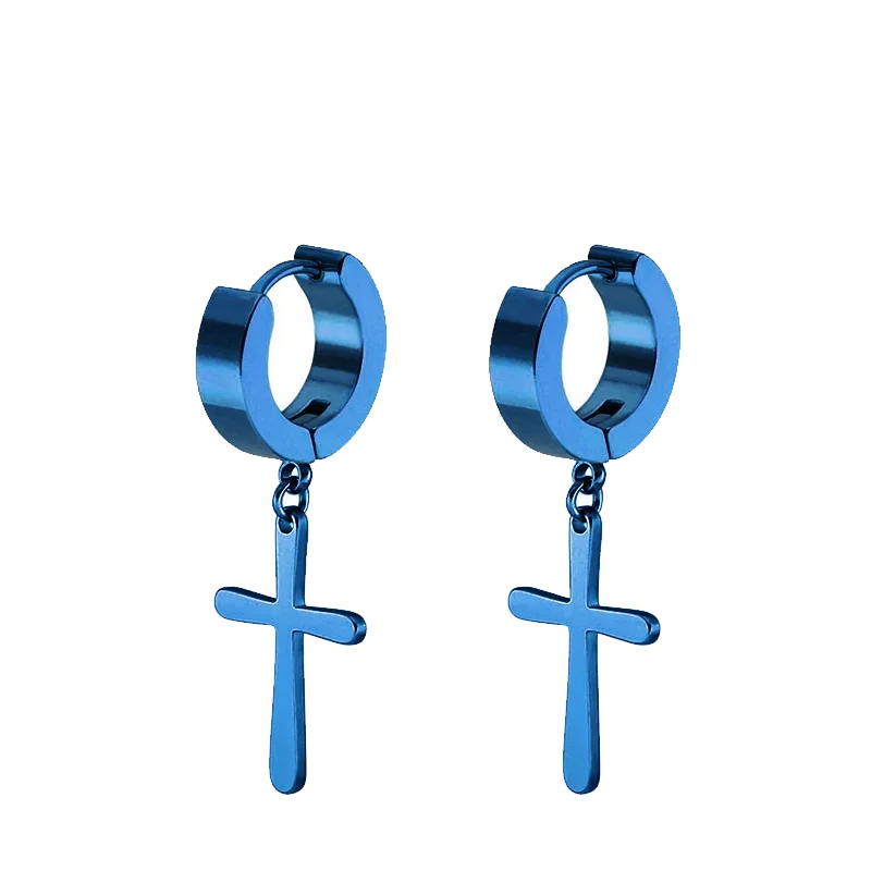 2pc Stainless Steel Men Cross Stars Punk Dangle Earrings Gothic Woman Cross Ear Hoop lifestyle view