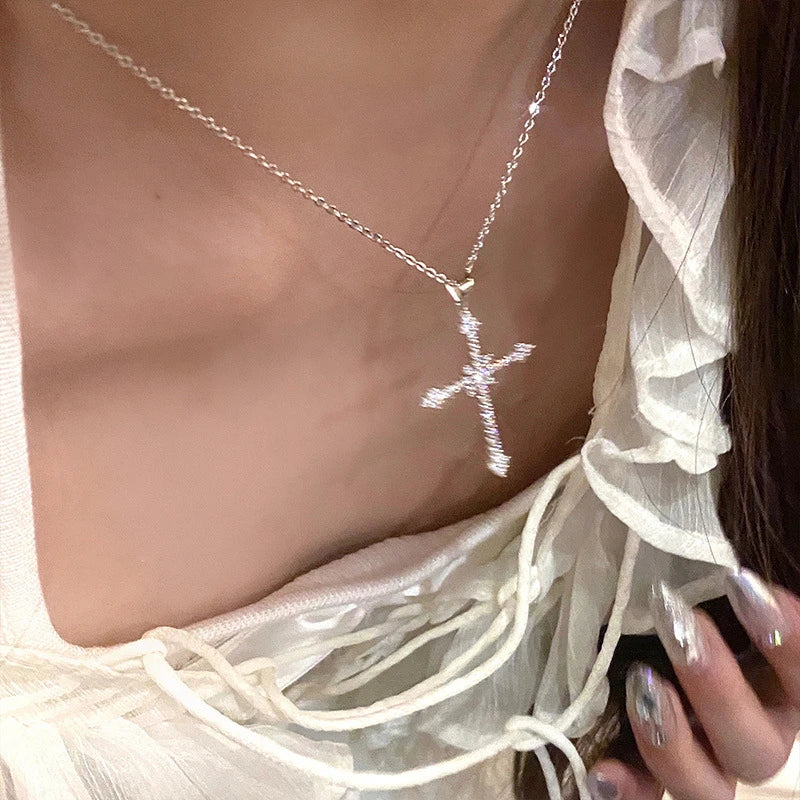 Fashion Women Crystal Zircon Cross Pendant Necklace for Women Trendy Girl Chain Nec additional angle
