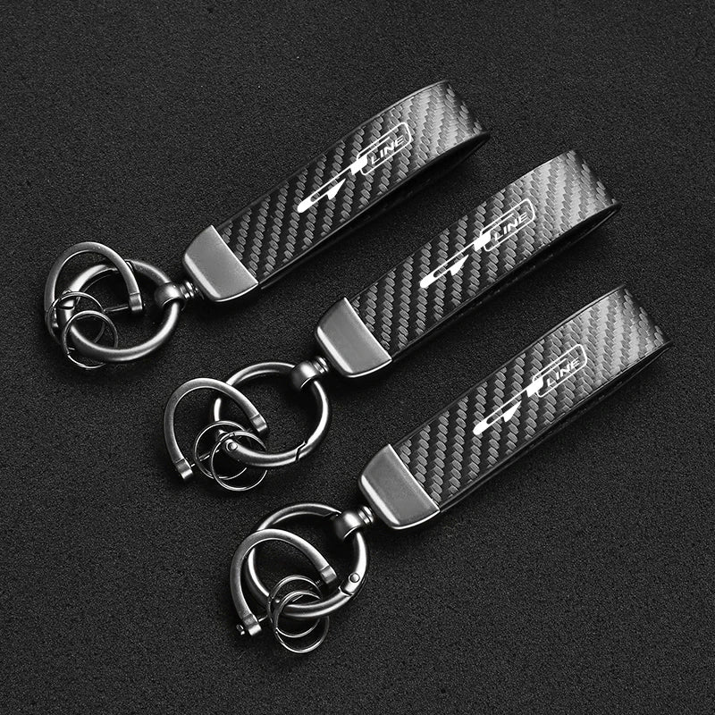 Carbon Fiber Style Keychain for KIA Models | Microfiber Leather Key Ring additional angle