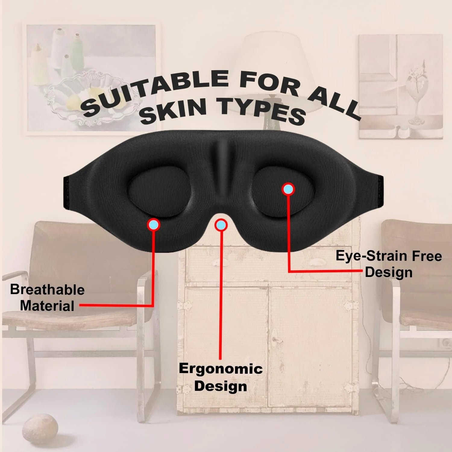 3D Sleep Mask with Zero Eye Pressure | Light Blocking Travel Eye Mask detail view