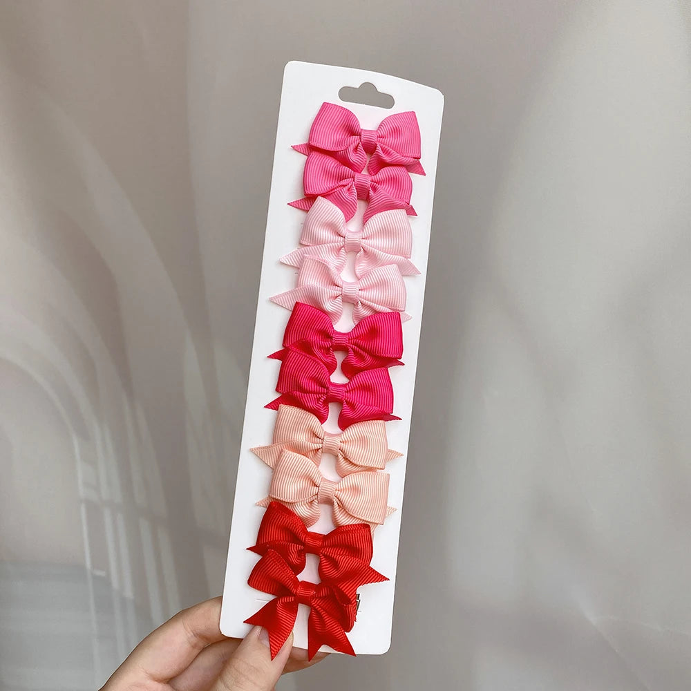 10Pcs/Set Solid Color Kids Bows Hair Clips for Baby Girls Handmade Ribbon Bowknot Hai alternate view