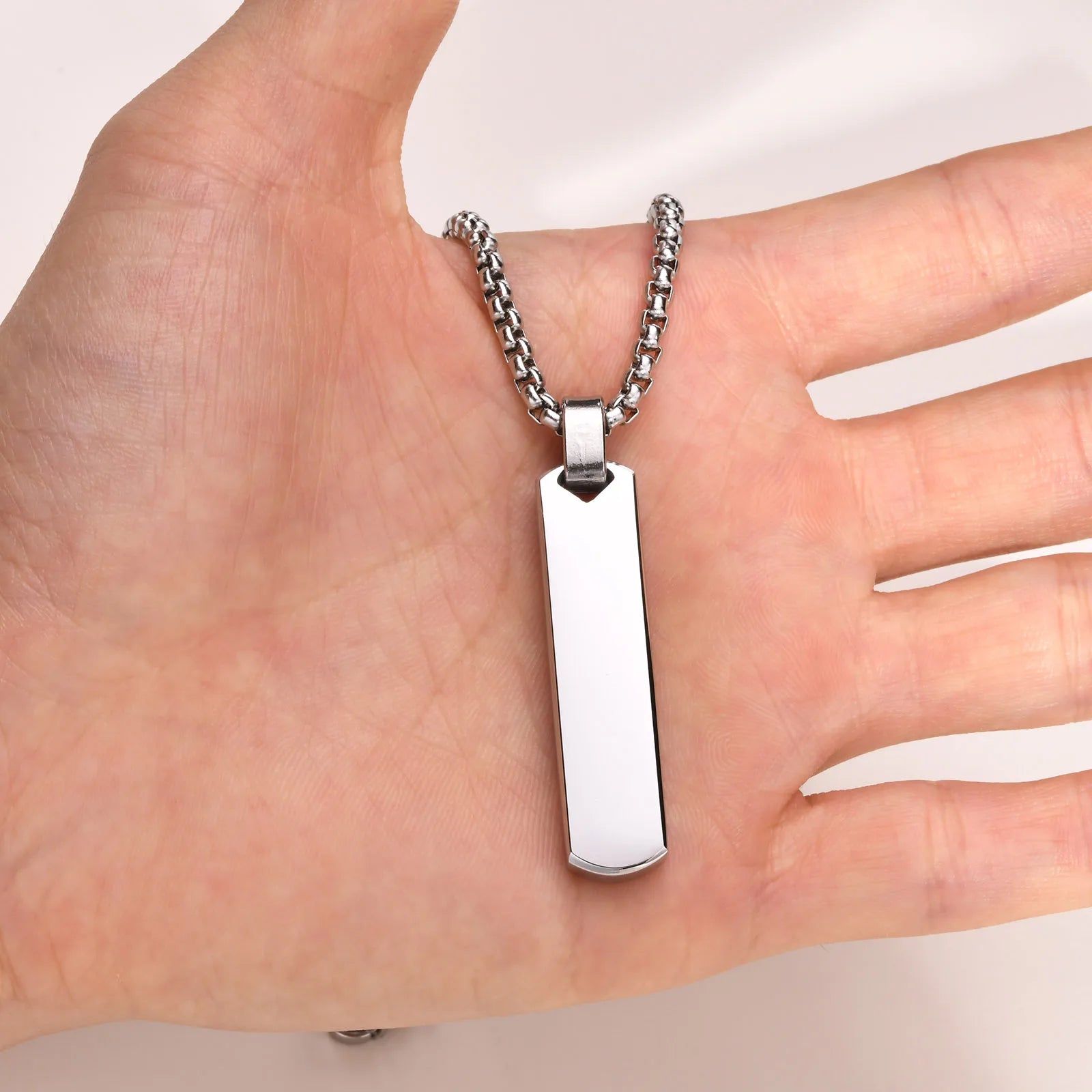 Custom Initials Bar Necklace for Men | Stainless Steel A-Z Pendant additional angle