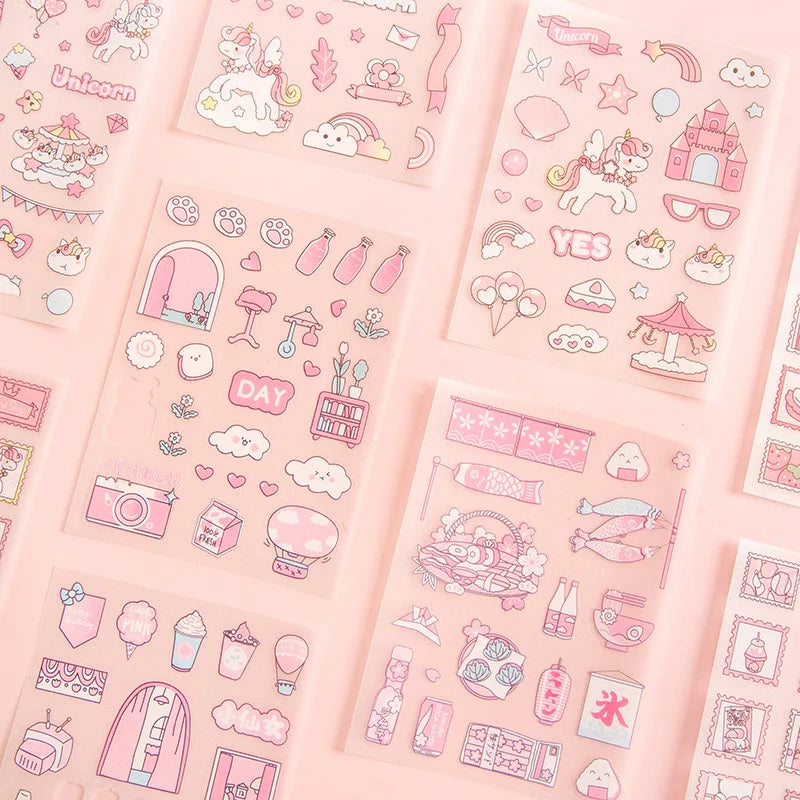 4-Piece Pink PET Sticker Pack | Kawaii Decorative Scrapbooking Set detail view