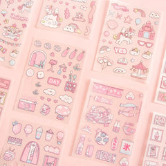 Cute Pink PET Sticker Pack for Scrapbooking and Journaling | 4 Sheets Kawaii Decorative detail view