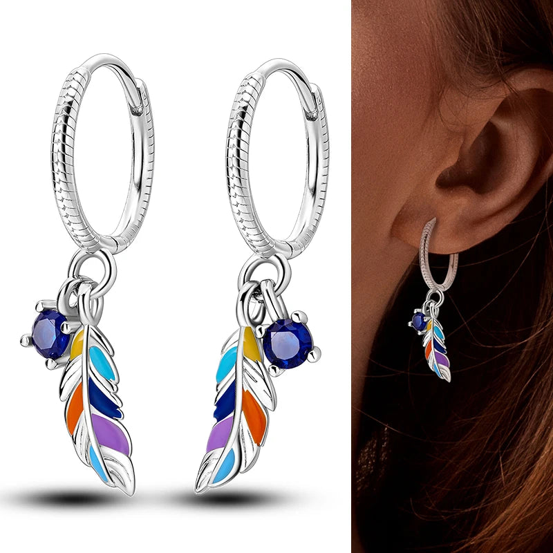 Hot Sale 925 Sterling Silver Heart Earrings Fit Original Charms Hoop Earrings For W additional angle