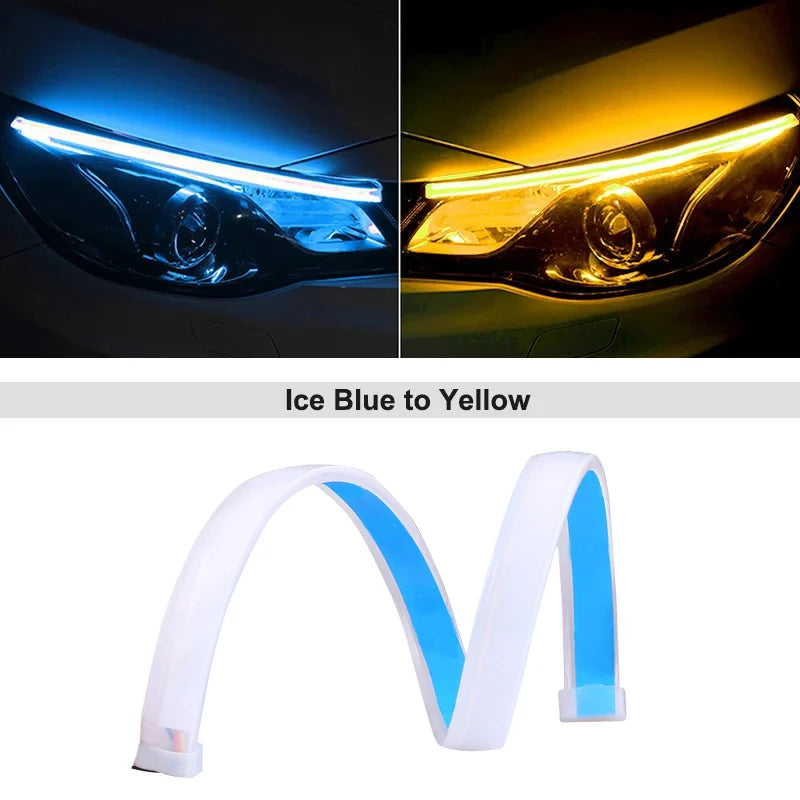 Car LED Daytime Running Light Strip | Flexible Waterproof DRL with Flowing Turn Signal close-up view