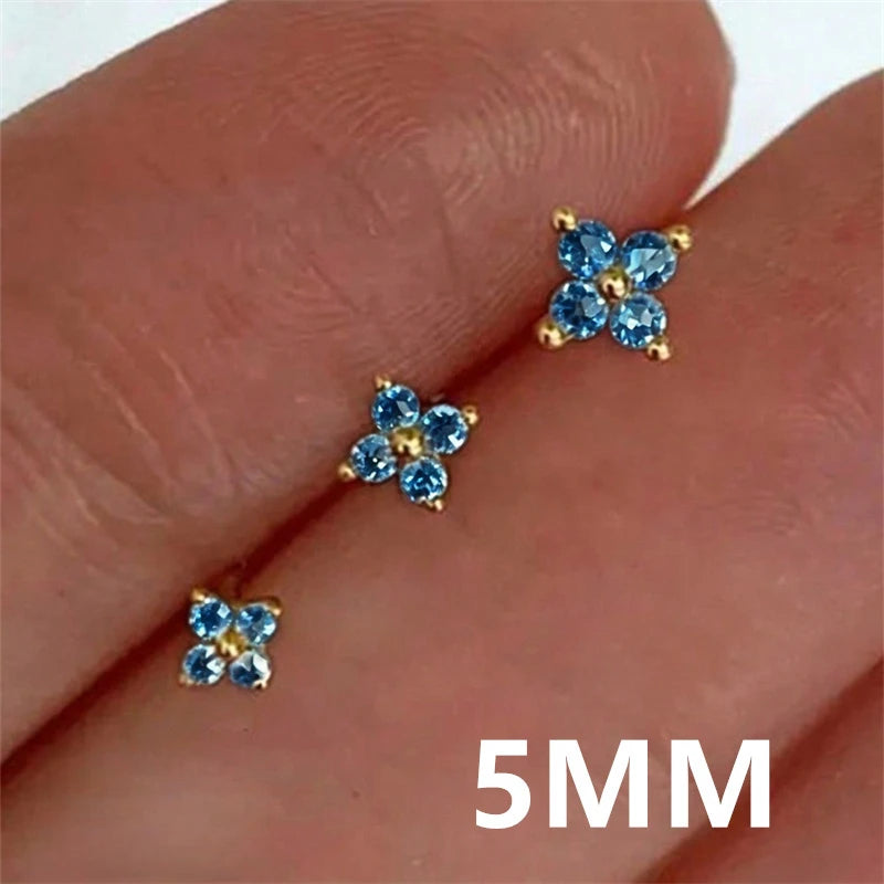 Huitan Korean Style Flower Stud Earrings Women Gold Color White Cubic Zirconia Smal additional angle
