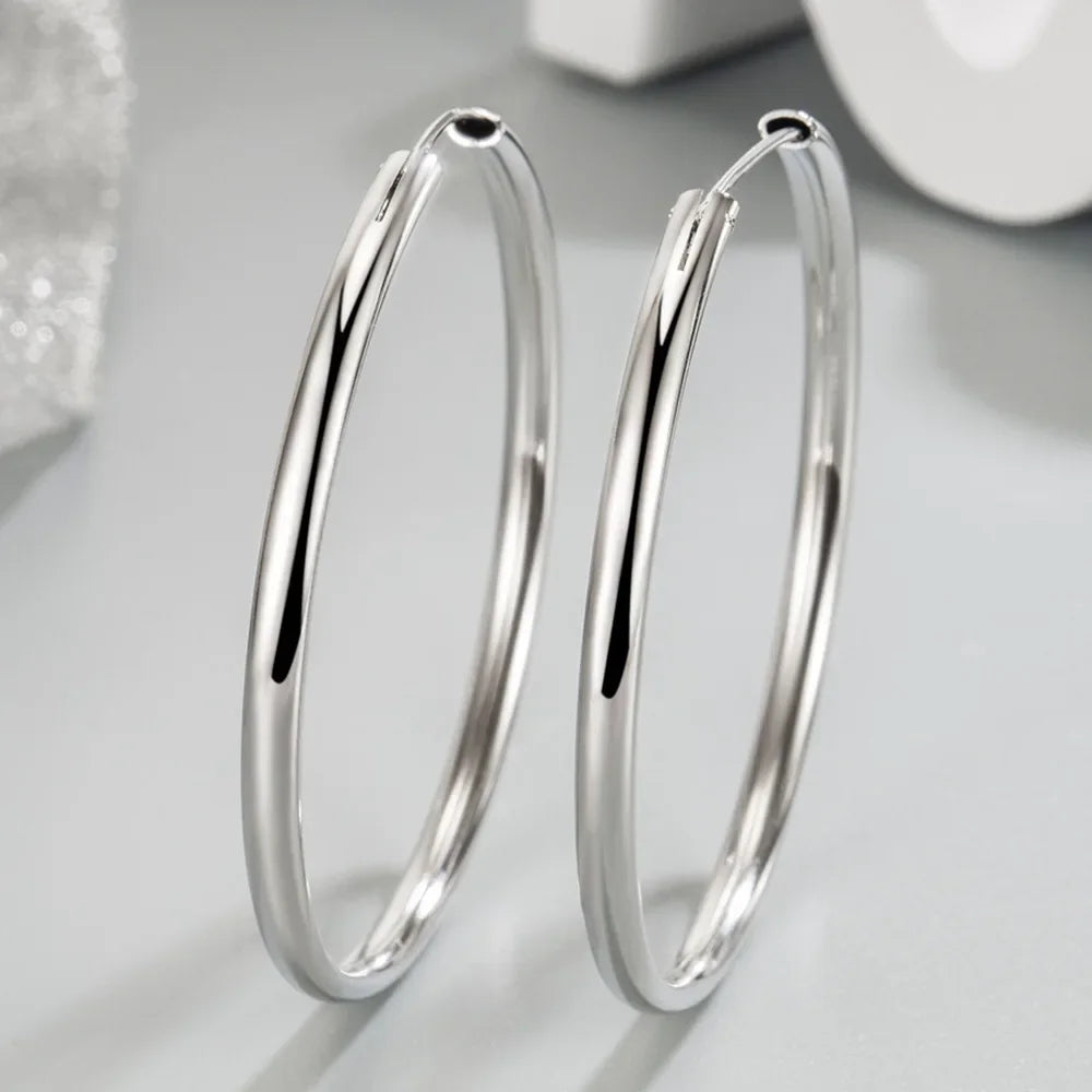 Andara 925 Sterling Silver 3MM Thick 3/4/5/6CM Hoops Earrings For Women Wedding Luxury Jewelry Acces