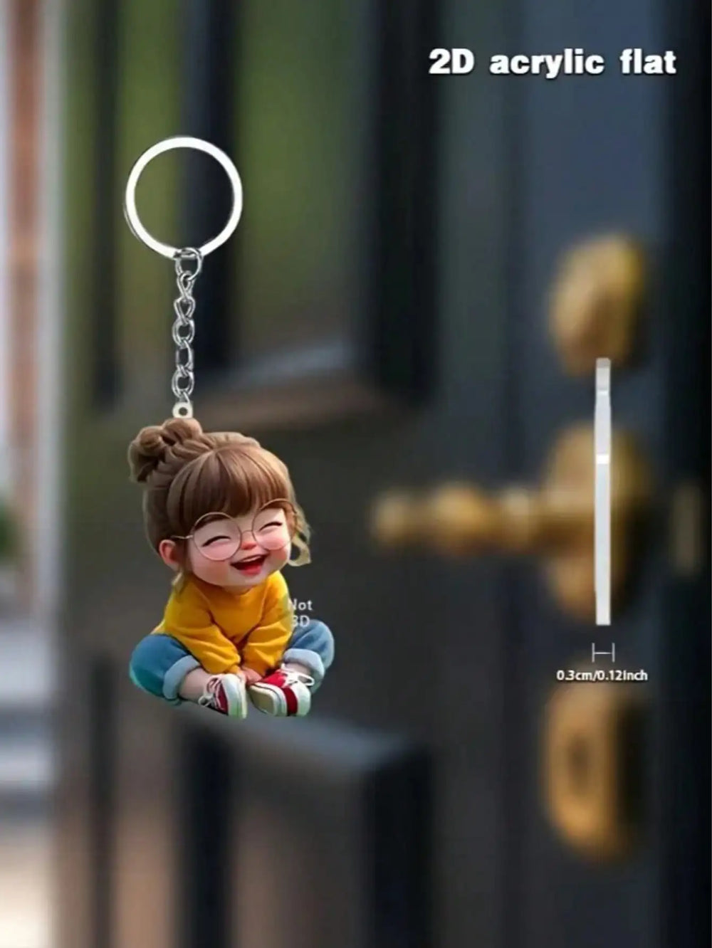 1 Cute Acrylic Girl Keychain, 2D Flat, Holiday Gift, Backpack Accessories, Key Decoratio detail view