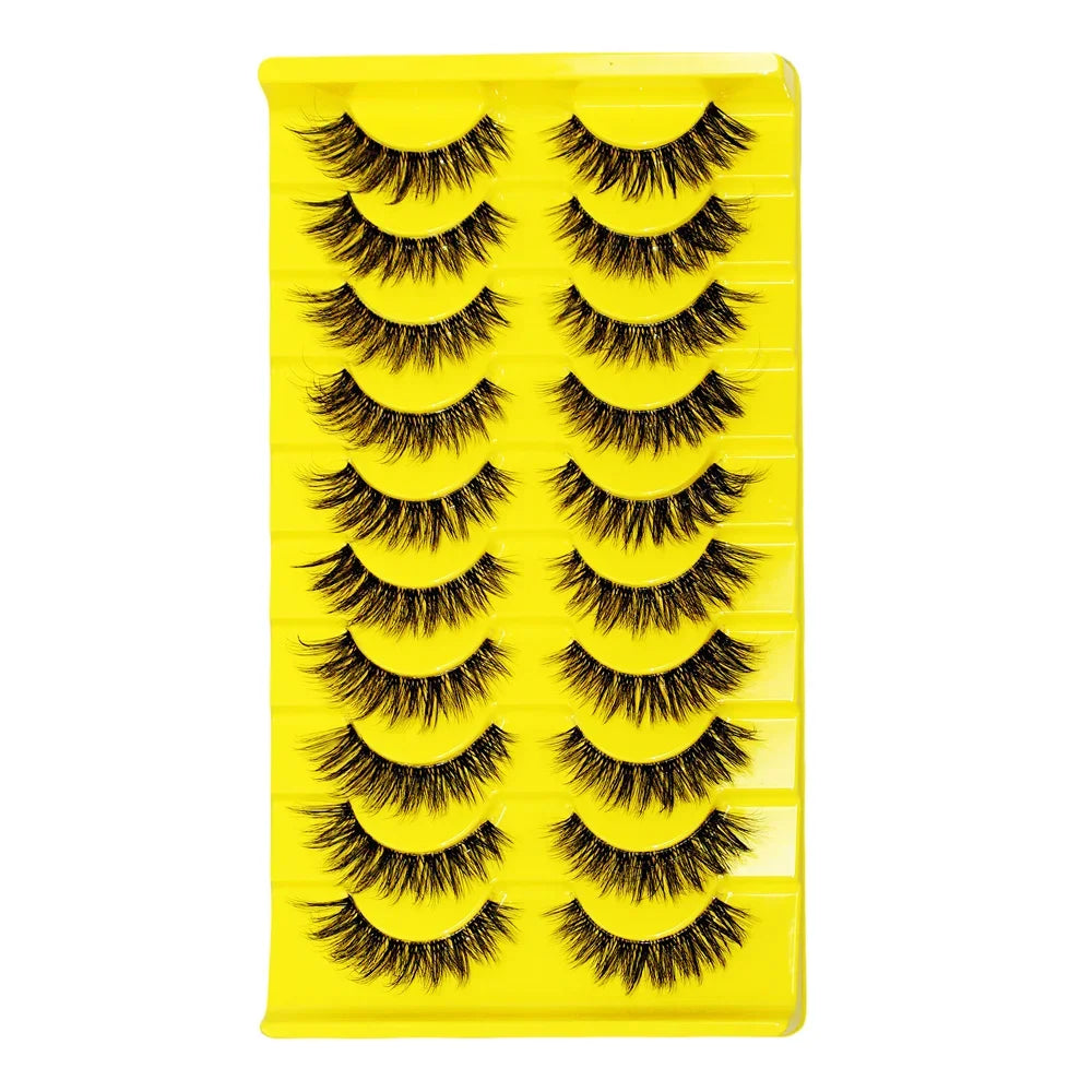 10 Pairs Eyelashes Clear Band Natural Wispy Fluffy Lashes Natural Look Russian Stri additional angle