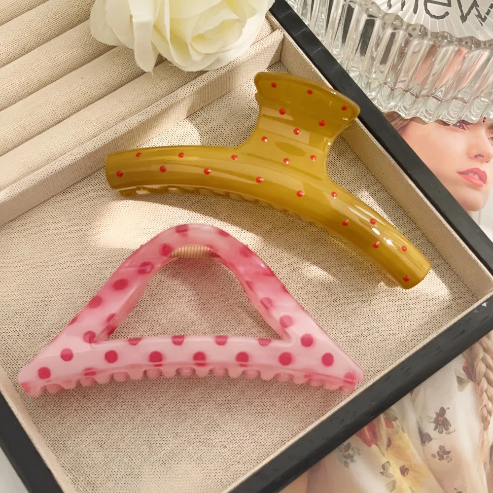 2pcs/set Hair Claw Clips for Women Girls Heart Bow Dots Leopard Large Small Crab Hair alternate view