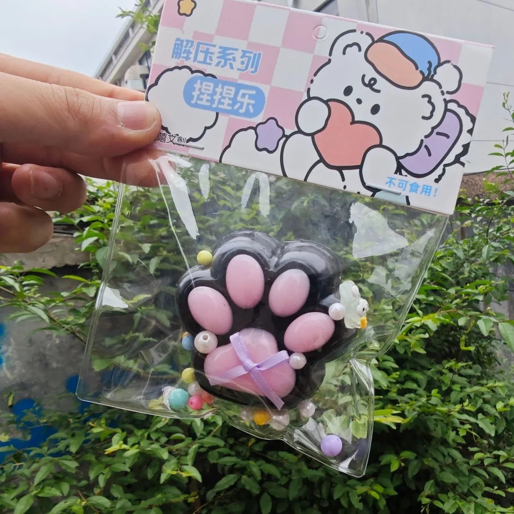 Taba Squishy Bow Cat Paw Fidget Toys | Cute Pink Cat Foot Slow Rebound Toy alternate view