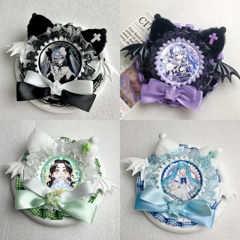 Kawaii Cartoon Badge Pin Holder Cute Korean Kitten Ear Wings Anime Badge Cover Case D alternate view