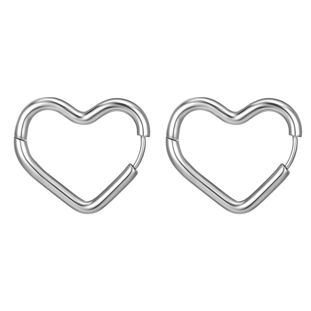 2pcs/1Pairs Stainless Steel Women Men Ear Stud Triangle Heart Star Circle Hoop Earr additional angle