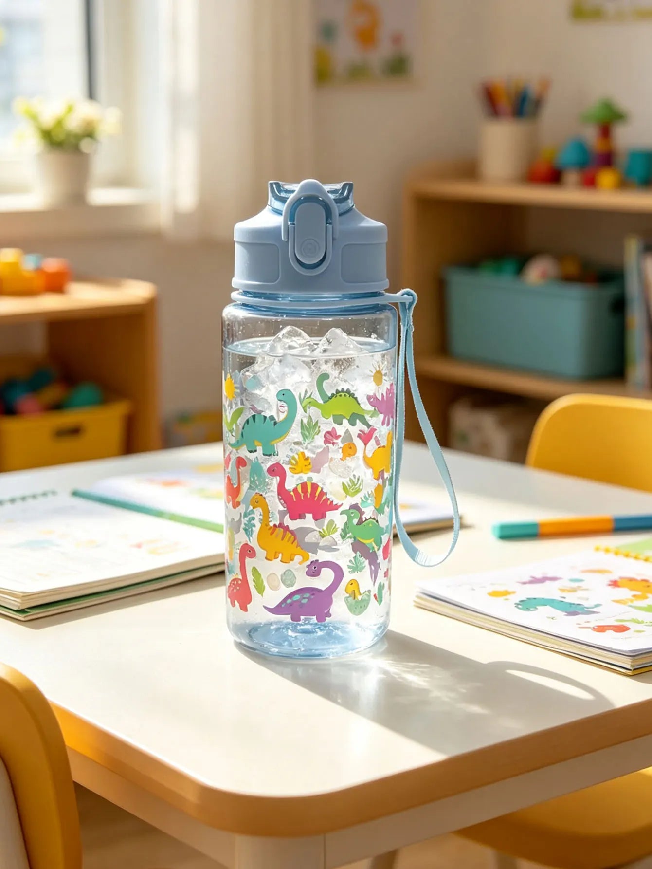1 Piece 500ml (19 fl oz) Cartoon Printed Straw Cup, Summer Plastic Water Bottle, BPA lifestyle view