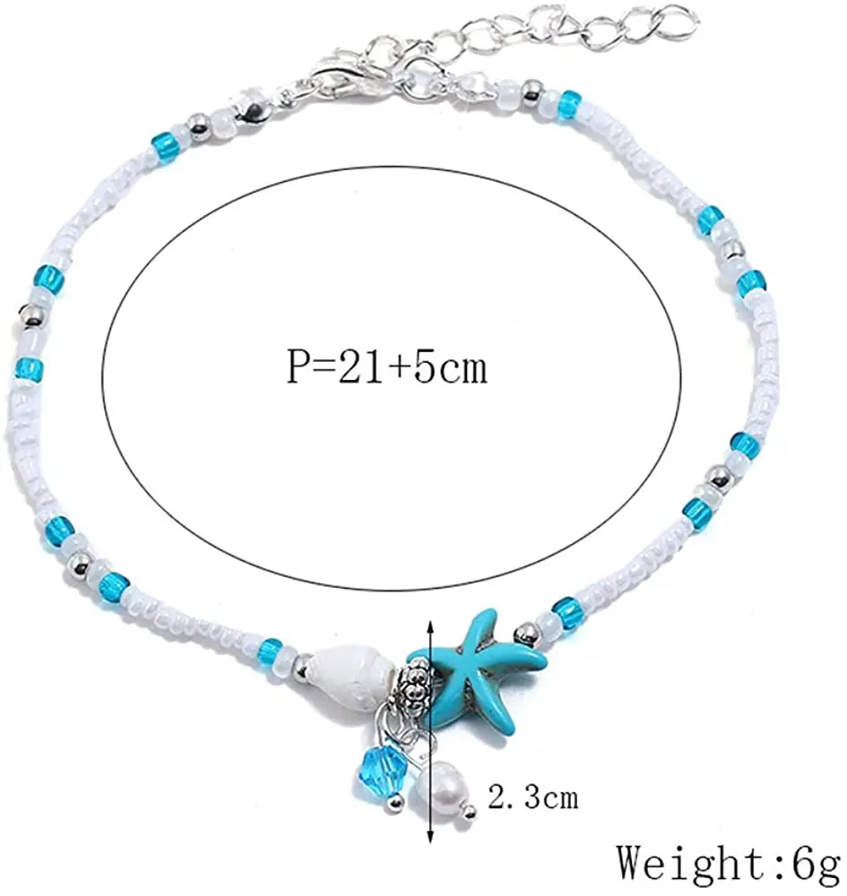1Pc Boho Turquoise Starfish Anklets Summer Conch Rice Bead Anklet With Adjustable Cha lifestyle view
