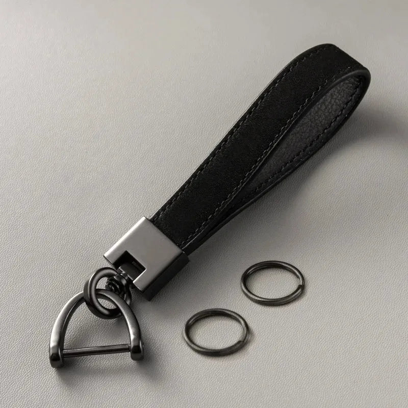 Luxury Genuine Leather Car Keychain | Pure Color Key Ring with Metal Buckle lifestyle view
