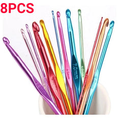 8pcs Metal Handle Crochet Hook Colorful Aluminum Knitting Needles Single Head Crochet Knitting Yarn