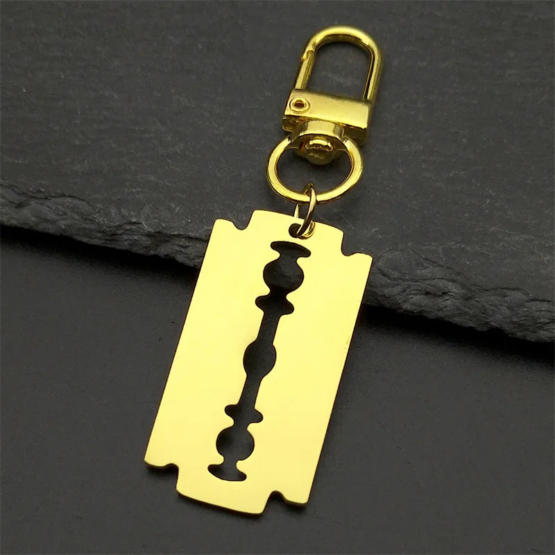 Gothic Blade Razor Pendant Necklace | Stainless Steel Black Goth Men's Chain close-up view