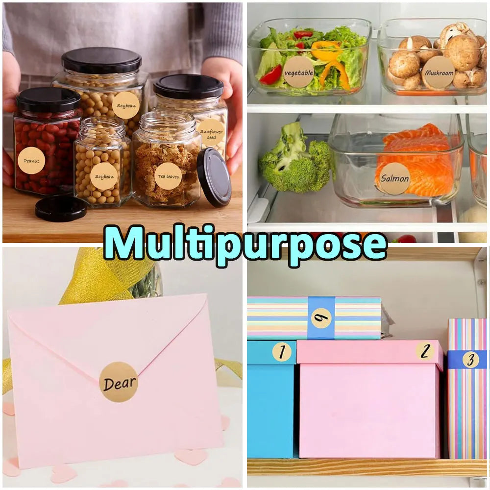 Kraft Self-Adhesive Label Paper Stickers | 500pcs Round Roll for Organization additional angle