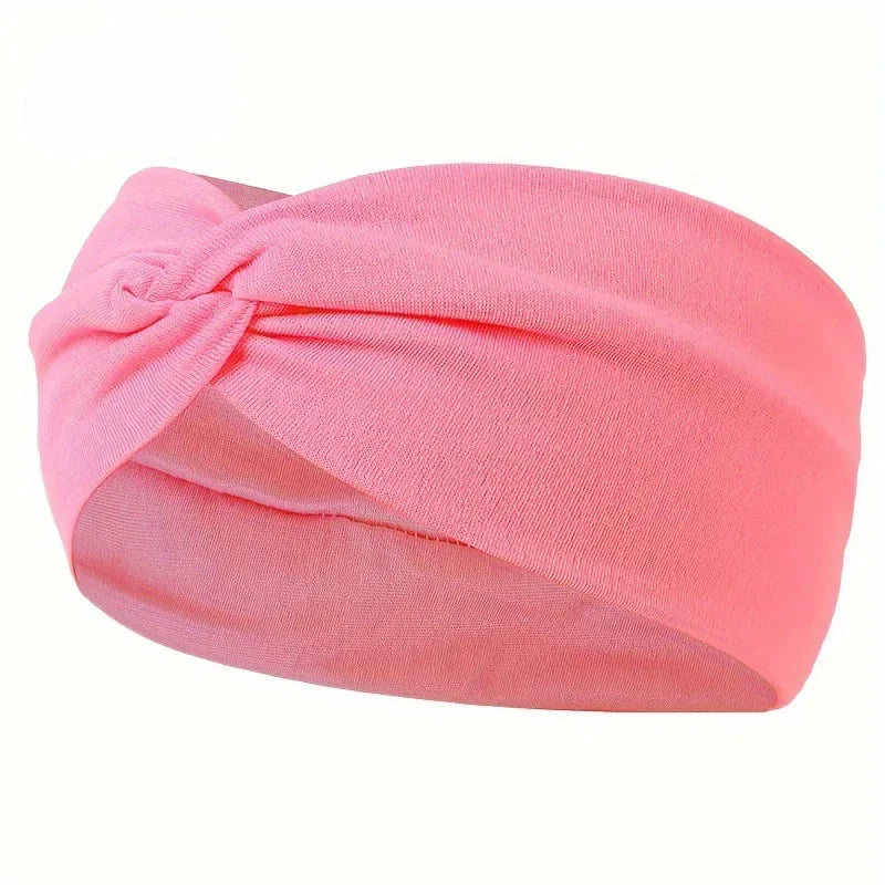 Simple Solid Color Cross Knotted Elastic Wide Headband Women Unisex Sports Yoga Hair alternate view