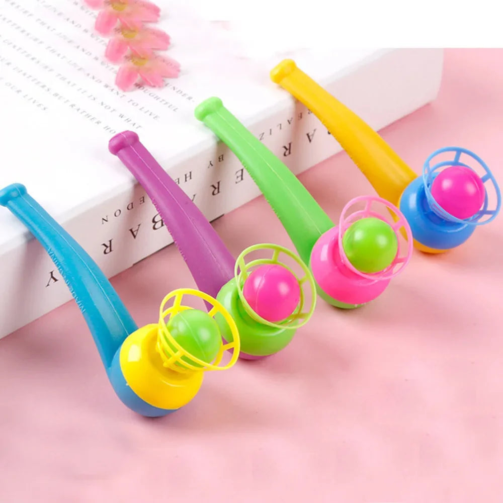 5/10PCS Blow Pipe & Balls Blow Blowing Outdoors Toys Sports Games Gift Plastic Pipe Balls Toy Girls