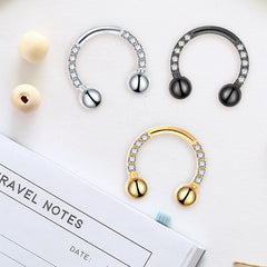 Titanium Zircon Hoop Nose Ring Septum Lip Circular Barbell Horseshoe Ear Tragus Helix alternate view