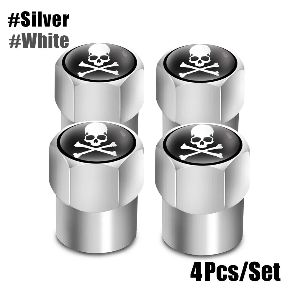 Red Skull Logo Valve Caps 4 Pcs Aluminum Alloy Tire Stem Covers additional angle