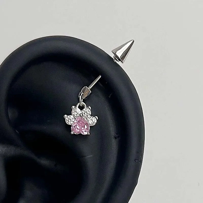 Stainless Steel Crystal Cat Claw Ear Bone Nail for Women Sweet Cute Shiny Zircon Hear alternate view