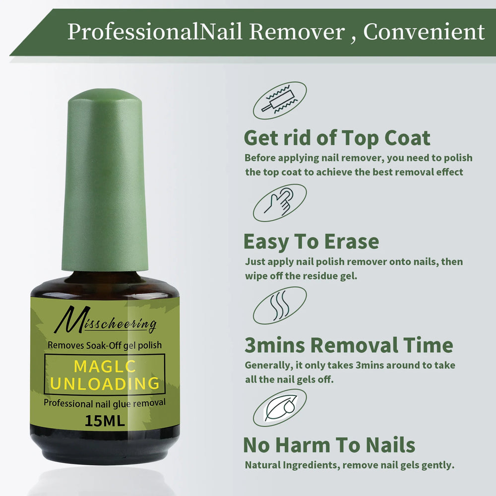 Misscheering 15ml Magic Fast Nail Gel Polish Remover Clean UV Soak Off Semi Permanent lifestyle view