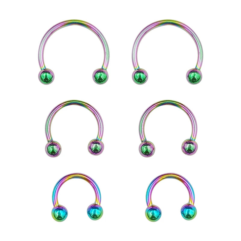 6PCS/Set Metal Horseshoe Fake Nose Ring C Clip BCR Septum Lip Stainless Steel Pierc additional angle