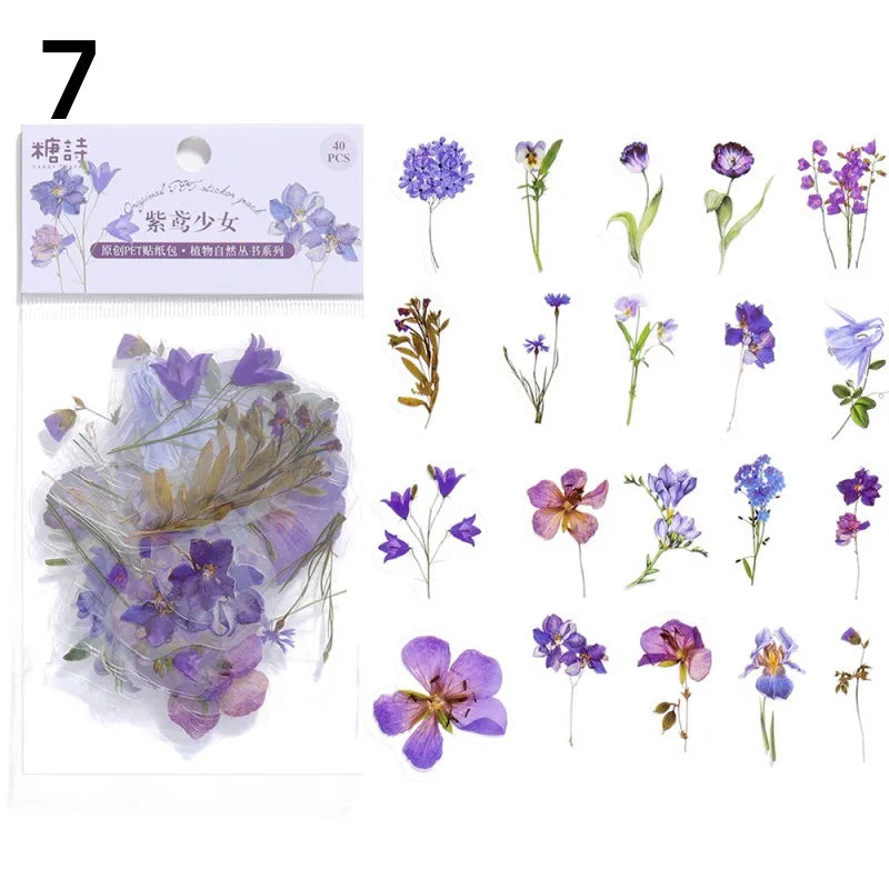 40 Pcs/set Plant Flower Stickers Decorative Green Leaves Retro Plant Manual Scrapbook DIY Label Diary Stationery Album Crafts
