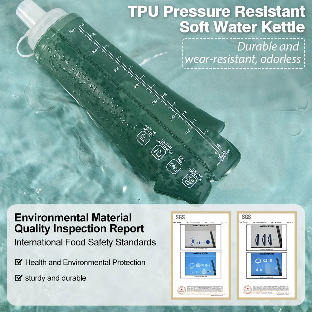 NEWBOLER 300/500/700ml Outdoor Collapsible Silicone Bite Size Water Bottle Running additional angle