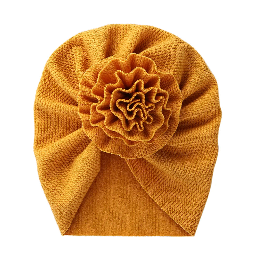 Big Blossom Flower Ribbed Turban Baby Hat | Soft Cotton Topknot Bonnet for Newborns additional angle