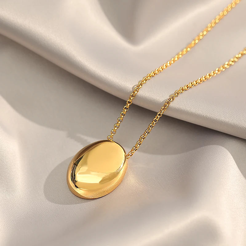 Taoya Stainless Steel Gold Color Oval Pendant Necklace | Fashion Jewelry for Women detail view