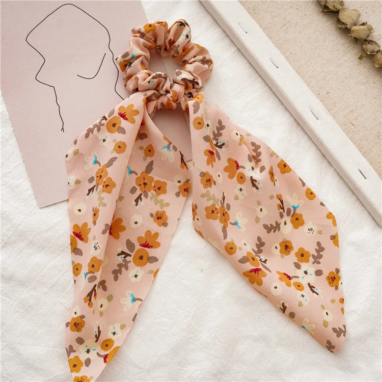 Fashion Leopard Print Bow Satin Long Ribbon Ponytail Scarf Hair Tie Scrunchies Women alternate view