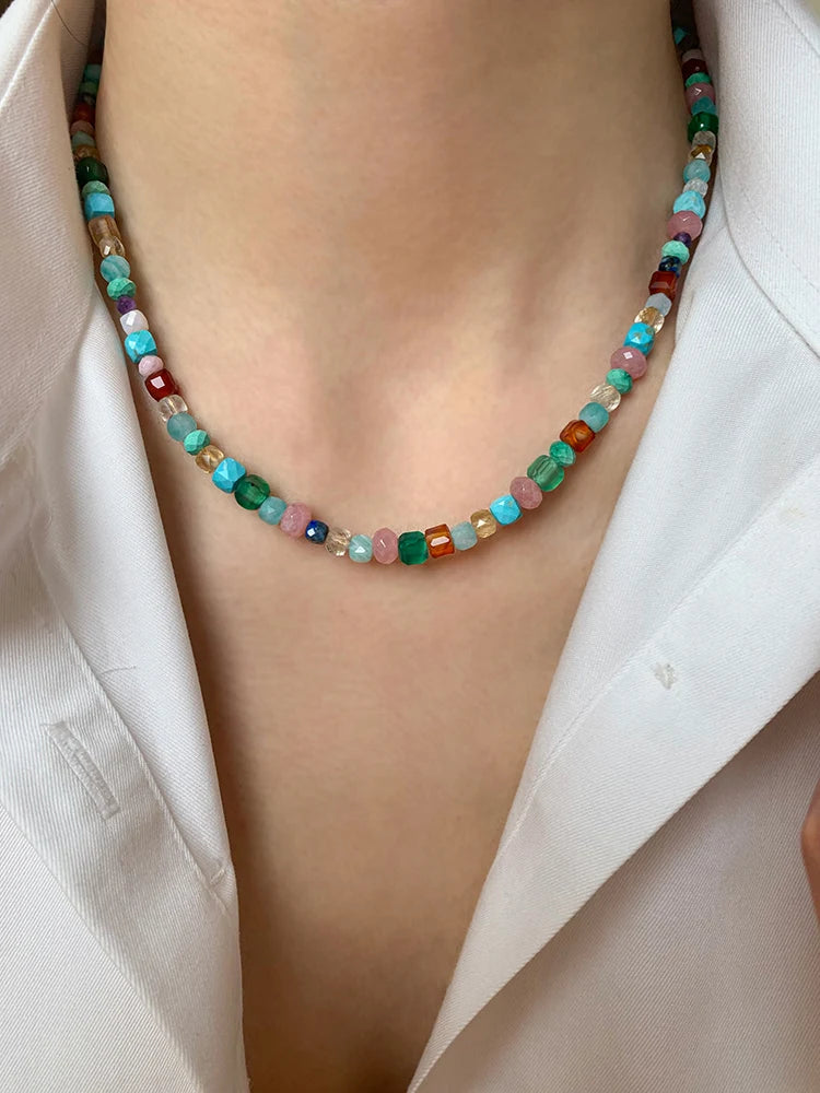 Imitate Colorful Natural Stone Beaded Necklace | Women's Sweet Fashion Jewelry Set wi alternate view