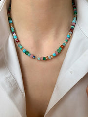 Imitate Colorful Natural Stone Beaded Necklace | Women's Sweet Fashion Jewelry Set wi alternate view