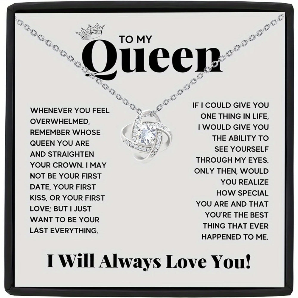 Elegant Love Knot Necklace, 'To My Queen' Perfect for Wife, Girlfriend, Soulmate, Any Holiday Gift,
