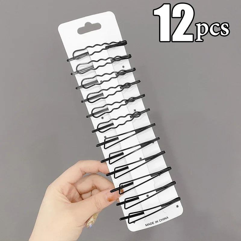 3/12Pcs Black Hair Clips Bobby Pins Wavy Hairpins Metal Barrettes Invisible Wave Hair lifestyle view