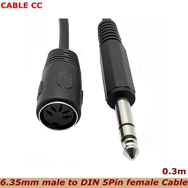 6.35 Audio Plug to MIDI 5-pin Female Adapter Cable Audio Output for Microphone Audio Amplifier DIN 5